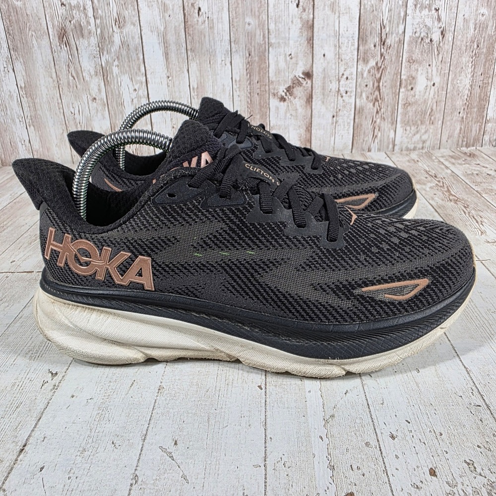 Hoka Clifton 9 Womens Running Shoes Black Rose Gold 1127896 BRGL Size 8.5B